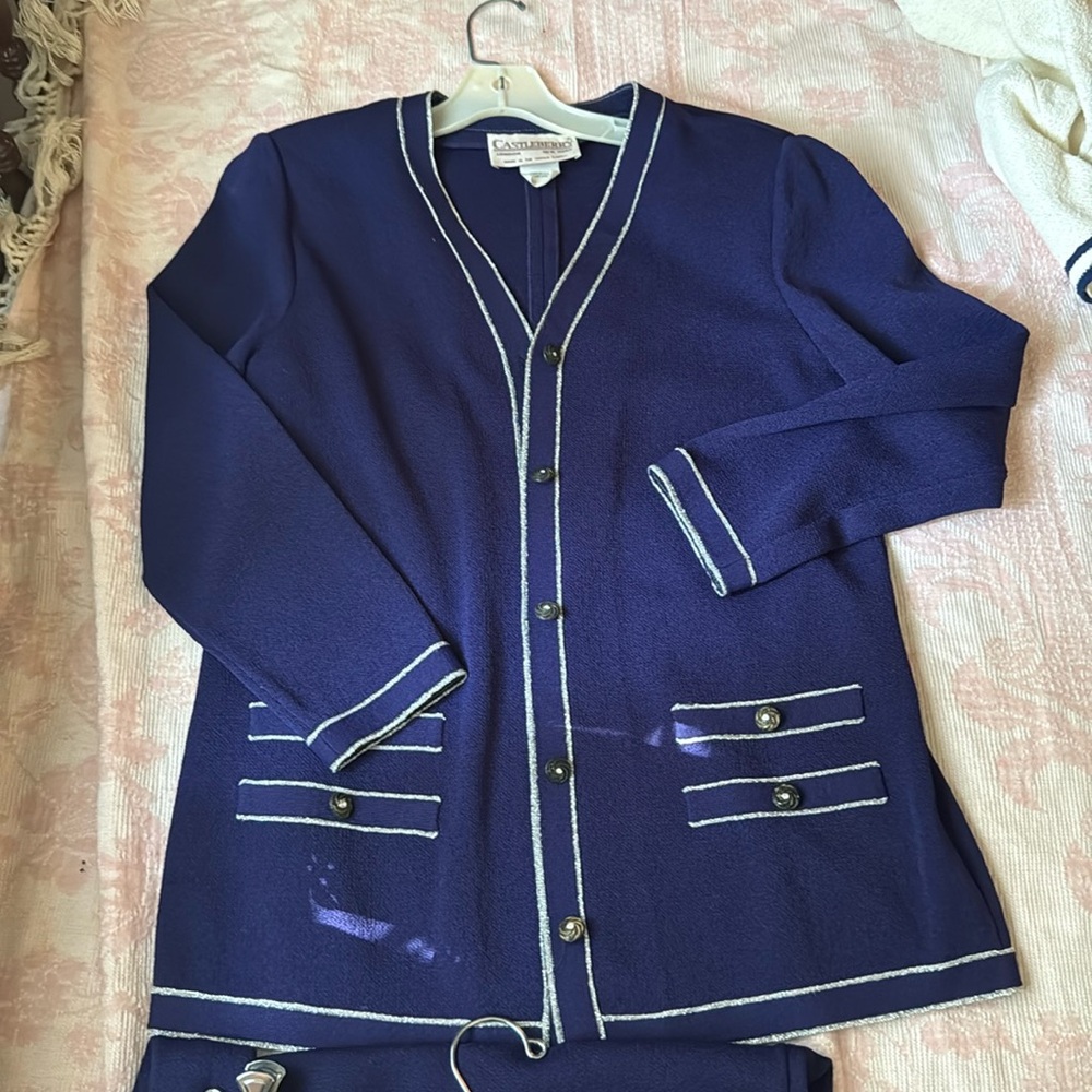 Vintage Castleberry Wool Blend  Long Sleeve Cardigan with matching skirt